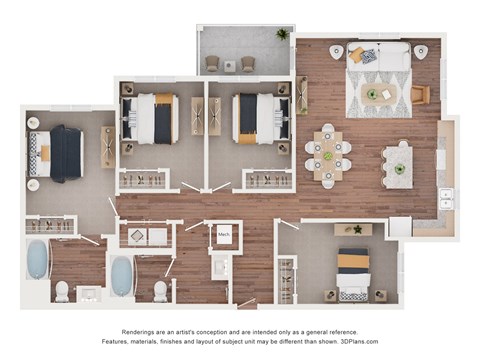Floor plan for 4 beds, 2 baths, 1492 sqft